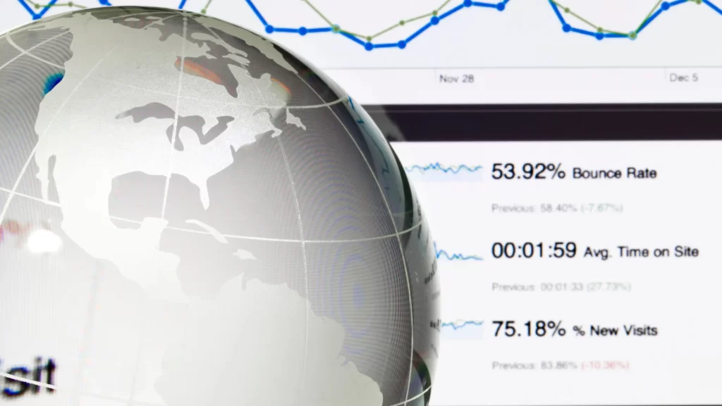 SEO traffic monitoring and analytics data with globe, powered by google seo checker jackyan.
